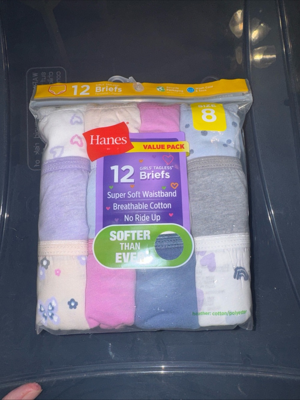 Hanes Girls' 12-Pack Briefs - White, Pink, Purple, Gray, Blue, Cream